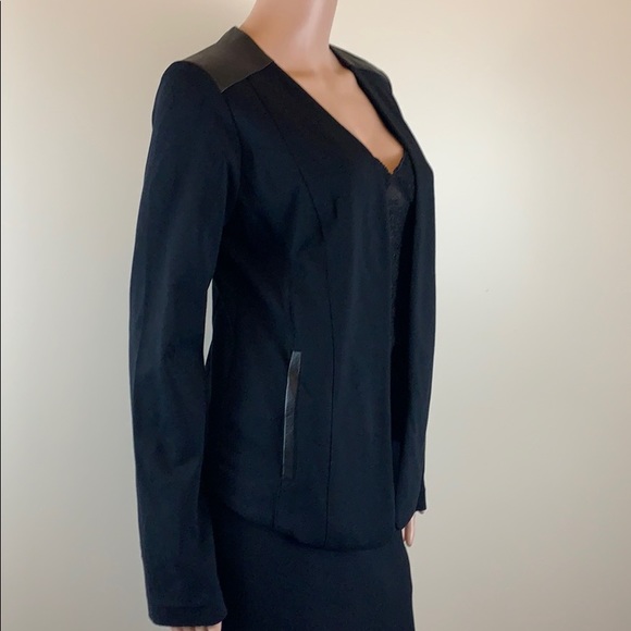 Eileen Fisher Black Leather Trim Ponte Open Blazer Jacket - Picture 3 of 7